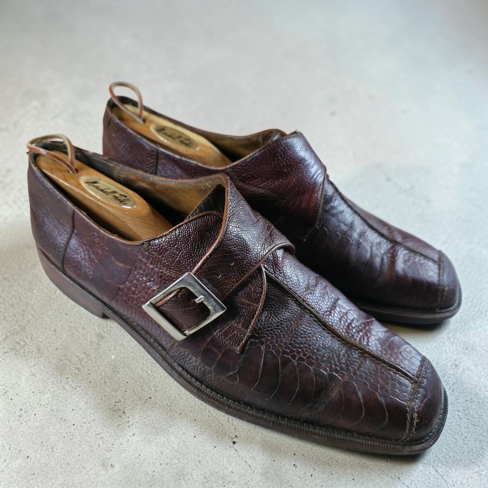 Belvedere Men's Genuine Ostrich Rustic Leather Single Monk Strap Shoes Size 10